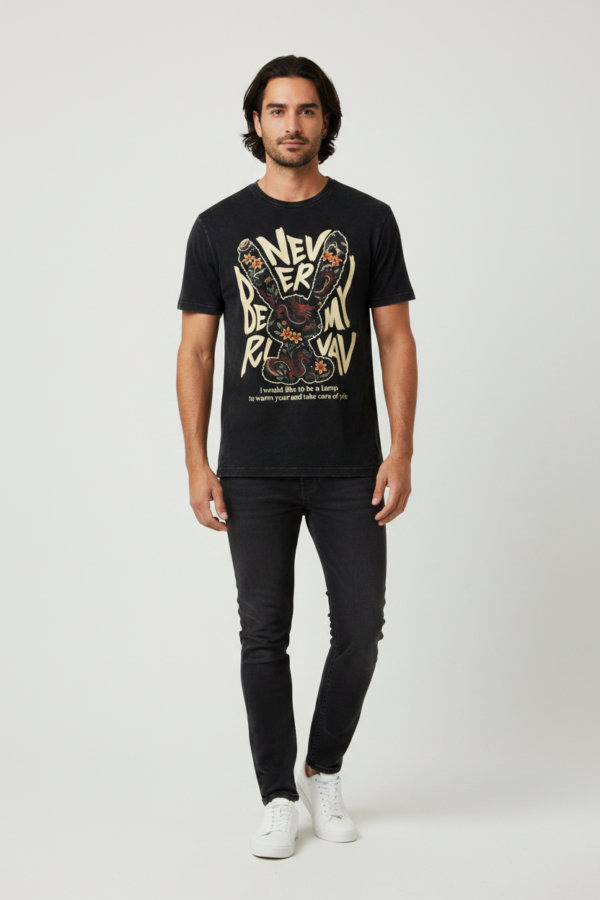 Black Floral Rabbit Graphic Tee 1
