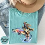 Comfort Colors Giddy Up Rainbow Trout Rodeo T Shirt Funny Western Fishing Graphic Tee Rainbow Trout Cowboy Hat Shirt Retro Angler Gift.jpg