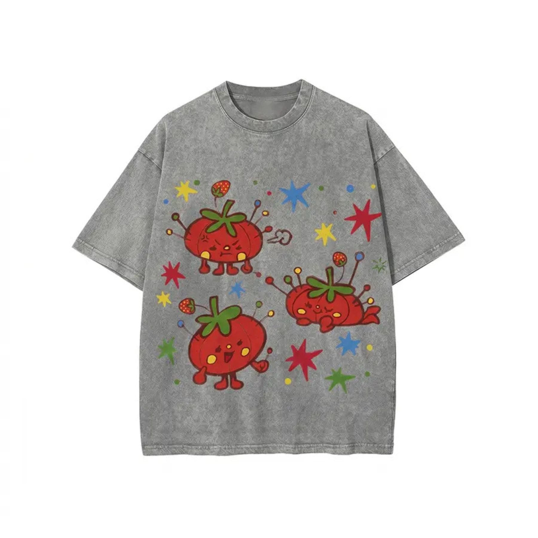 Cute Tomato Party Print T Shirt Retro Garden Vegetable Graphic Tee Lightweight Vintage Washed Cotton Summer Top Teezioo.jpg