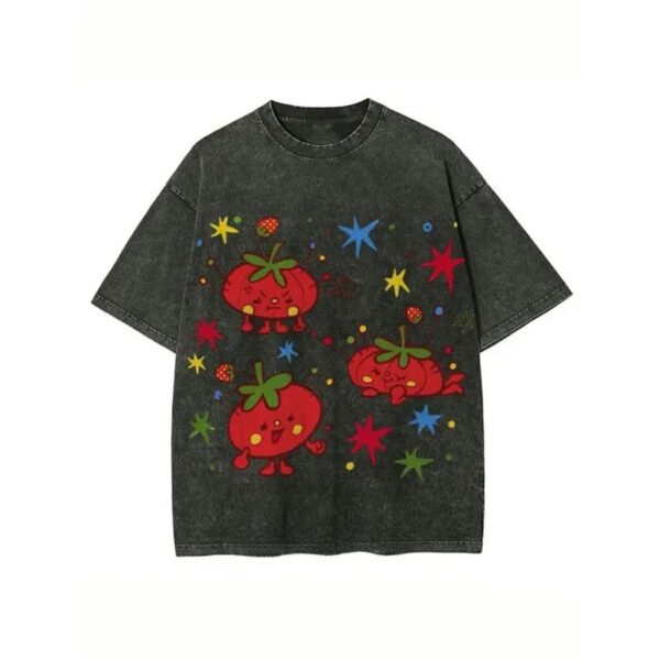 Cute Tomato Party Print T Shirt Retro Garden Vegetable Graphic Tee Lightweight Vintage Washed Cotton Summer Top Teezioo .jpg