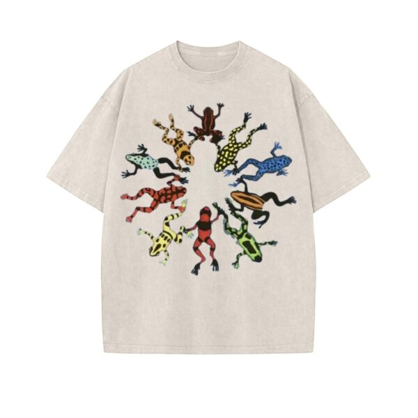 Dancing Frog Feast Print T Shirt Retro Cottagecore Amphibian Graphic Tee Lightweight Vintage Washed Cotton Whimsical Top.jpg