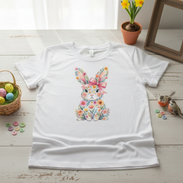 Easter Bunny Pink Bow T Shirt.png