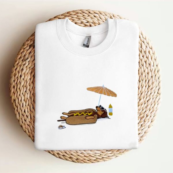 Embroidered Hot Dog Dachshund Beach Tee.png