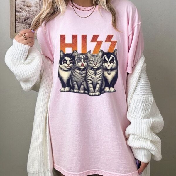 Hiss Funny Cats Rock T Shirt Kittens Rock Band Parody Graphic Tee Unisex Cotton Shirt.jpg